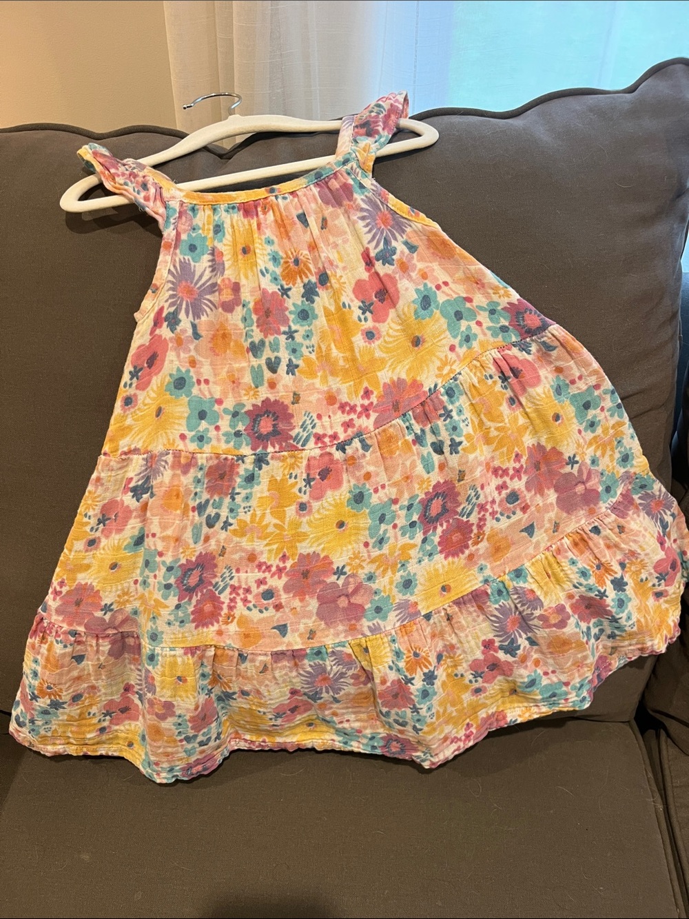 Angel Dear Multicolor Floral Tiered Sundress in Pink Yellow Blue